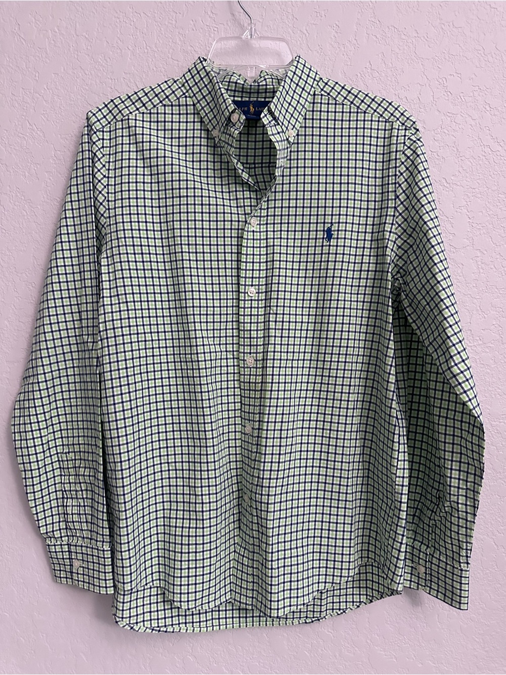 Ralph Lauren Boys Navy/Green Gingham Button Down Shirt Size XL